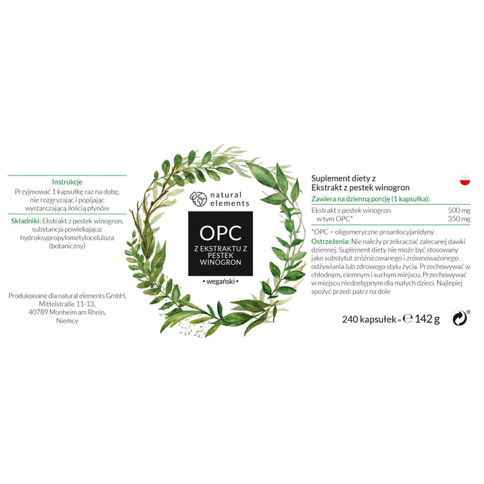 OPC z ekstraktu z pestek winogron - 240 kapsułek na 8 miesięcy - przebadane laboratoryjnie OPC z europejskich winogron