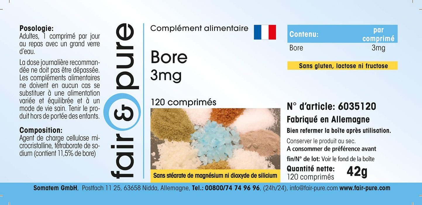 Bor tabletki 3mg (bor) jako tetraboran sodu - wegański - pierwiastek śladowy - bez stearynianu magnezu - 120 tabletek