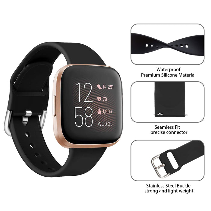 Seltureone 2 sztuki silikonowych pasków zastępczych kompatybilny z Fitbit Versa 2 / Versa Lite/Versa, uniseks, kolor pełny, szary, granatowy, czerwone wino, piaskowo-różowy