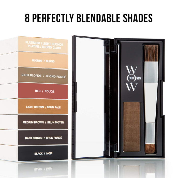 Color Wow Root Cover Up puder do rzęs, korektor do włosów dla kobiet i mężczyzn, puder z wodoodporną recepturą, perfekcyjne wykończenie, średni brąz, 2,1 g