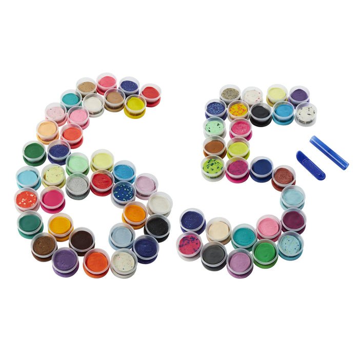 Kolorowa superkolekcja ciastoliny Play-Doh, zestaw 65 małych tub po 28 g nietoksycznej masy plastycznej, zawiera różne rodzaje ciastoliny: szafirową, błyszczącą, konfetti