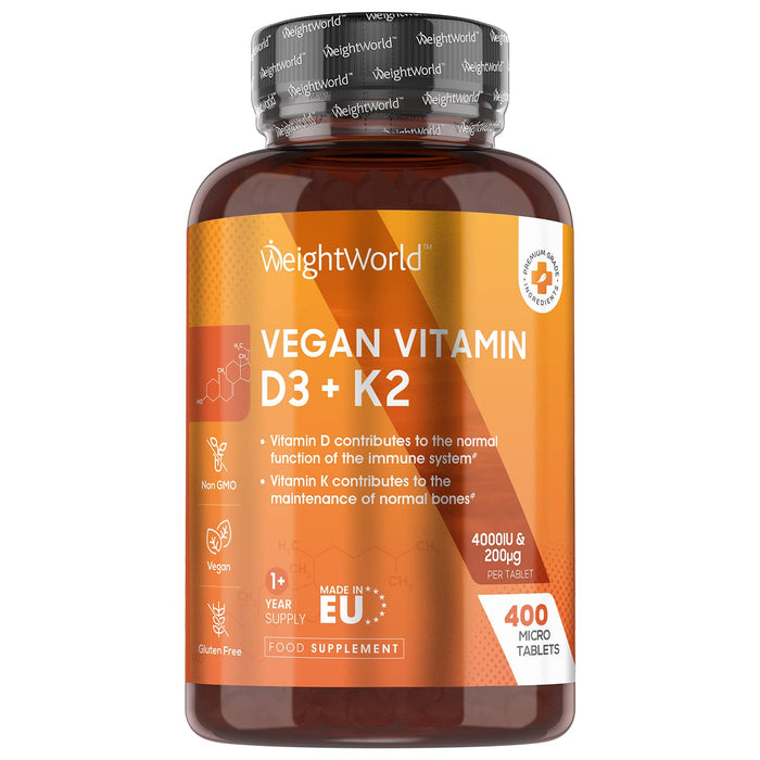 WeightWorld witamina D3 + K2 tabletki 4000 j. m., 180 sztuk, z ponad 99,7% All-Trans MK-7, sprawdzone i naturalne składniki, wegetariańska witamina K2