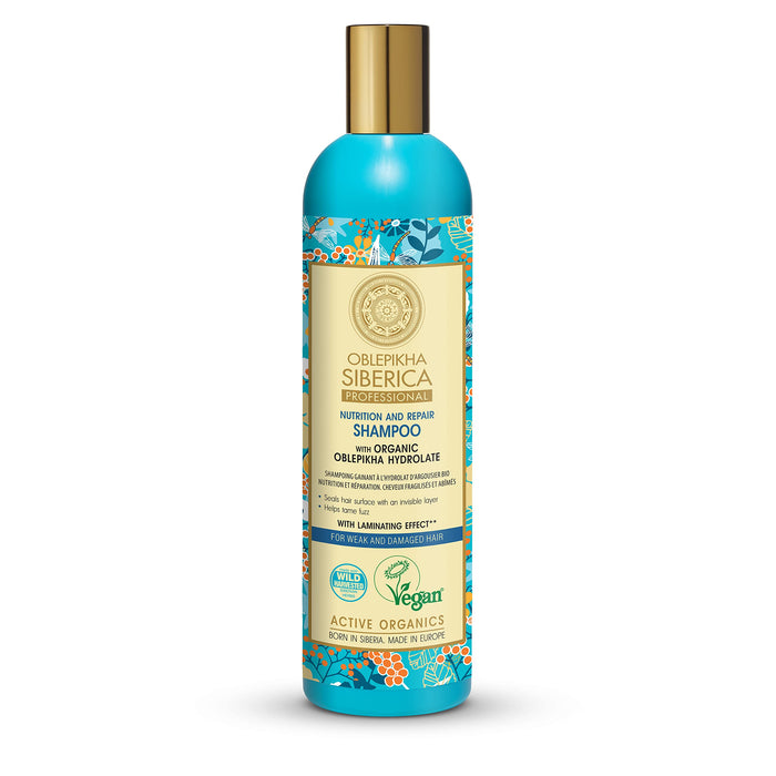 Natura Siberica, Professional Oblepikha odżywczy szampon do włosów słabych i uszkodzonych, ml, granatowy, drzewo sandałowe, 400 ml