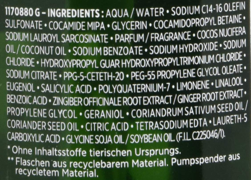 Botanicals Szampon wzmacniający bez silikonów, siarczanów i parabenów, do włosów osłabionych, wegańskich kosmetyków naturalnych, imbir i kolendry, 1 x 400 ml