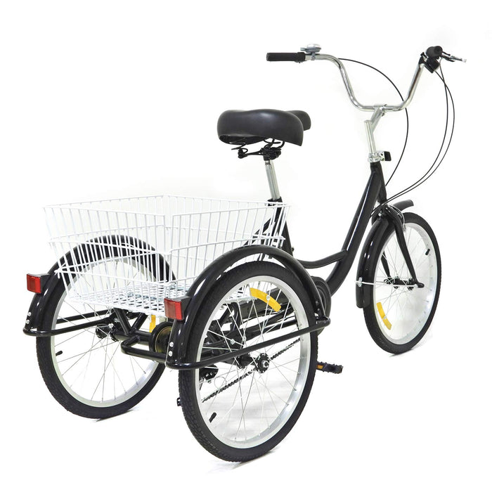 DIFU Rowerek trójkołowy dla dorosłych, 3 koła, 20", damski rower miejski, 8 prędkości, z koszem, maksymalne obciążenie: 110 kg, dla seniorów, do sportów na świeżym powietrzu, czarny