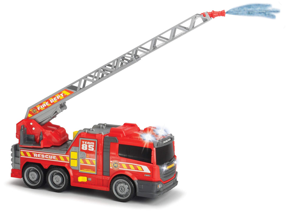Dickie Toys 203308371 Straż pożarna Fire Fighter 36 cm, migające światła, efekty dźwiękowe, pojazd strażacki i ruchoma drabina, funkcja psikania wodą, trafiony prezent dla dzieci od 3 lat