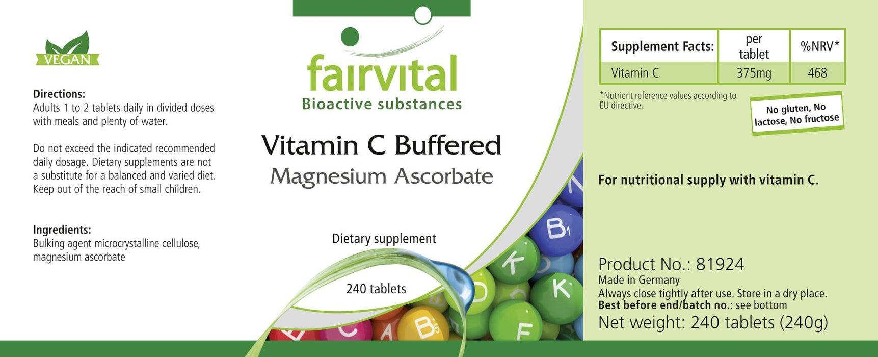 Buforowana witamina C w postaci askorbinianu magnezu - VEGAN - 240 tabletek - łatwa do przełknięcia