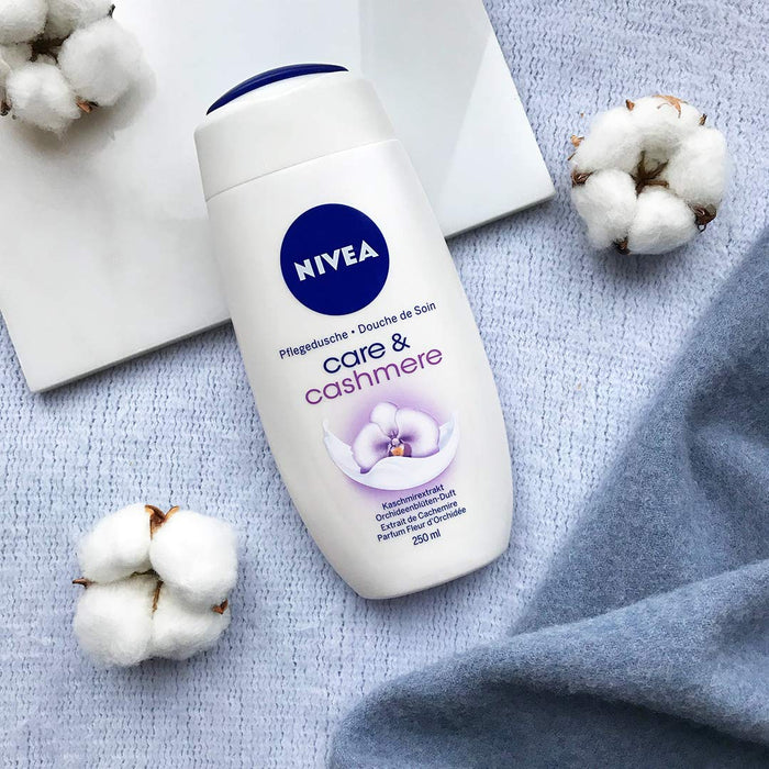 NIVEA Kremowy żel pod prysznic i kaszmiru (250 ml), bogaty żel pod prysznic z ekstraktem z kaszmiru i delikatnym zapachem storczyka, kremowy żel pod prysznic dla gładkiej skóry