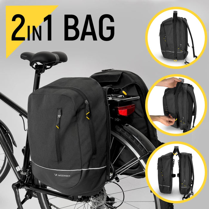 WOZINSKY torba rowerowa na bagażnik, wodoodporna torba rowrowa, dwuczęściowa torba rowerowa , 2 w 1 plecak - torba