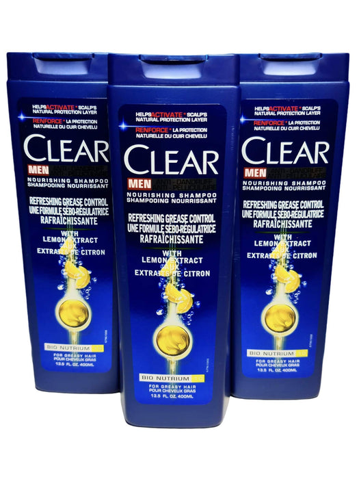 3x400ml Clear MEN szampon P/ŁUPIEŻOWY ANTI-Dandruff REFRESHING GREASE CONTROL wirh LEMON EXTRACT