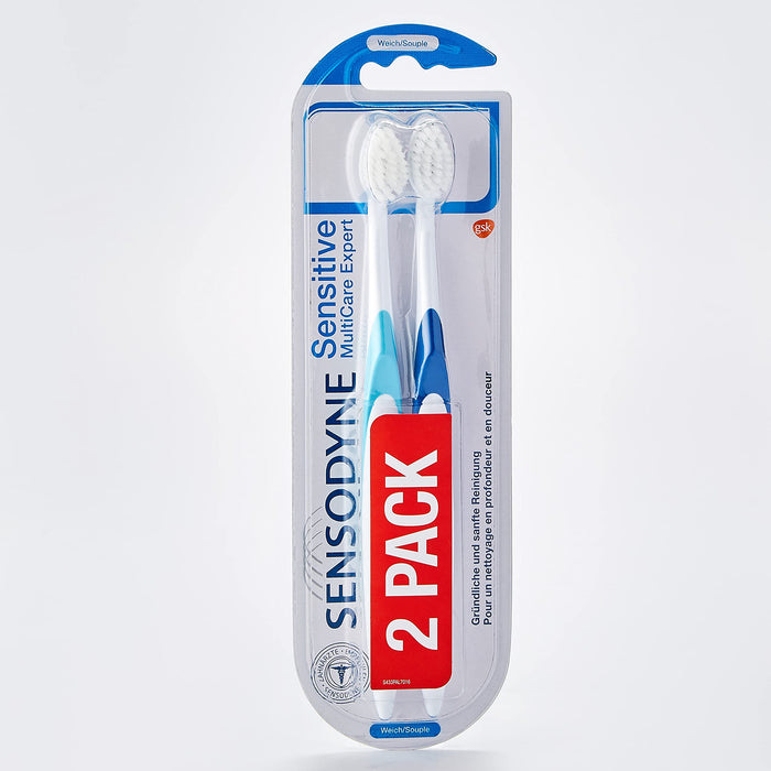SENSODYNE Sensitive MultiCare Expert szczoteczka do zębów, dwupak, miękka, specjalnie zaprojektowana dla osób z ząbkami wrażliwych na ból, 2 szt.