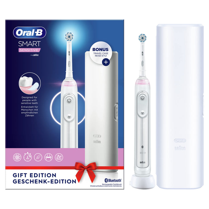 Oral-B Smart Sensitive Szczoteczka Elektryczna, z Technologią Braun i Etui Podróżnym, Biała