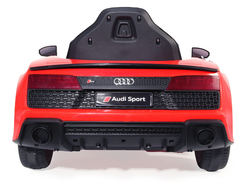 JAMARA 461806 Ride-on Audi R8 Spyder 18 V Einhell Power X-Change wraz z systemem startowym szybkiej wymiany akumulatorów, oficjalna licencja, Bluetooth, samochód elektryczny, czerwony