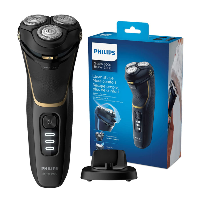 Philips seria 3000 Golarka elektryczna, do golenia na sucho i mokro, Głowice 5D Pivot i Flex, Golenie na mokro lub na sucho, Wysuwany trymer, Incl. Etui podróżne, S3333/54