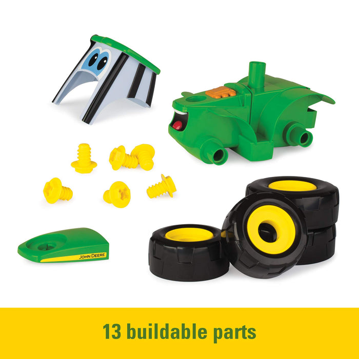 John Deere Build A Johnny Tractor | 16-częściowy budynek farma zabawka samochód | traktor zabawka z wiertarką zmotoryzowaną dla 18 miesięcy, 2, 3 i 4 lat chłopców i dziewcząt
