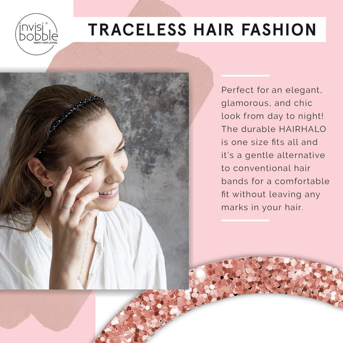 invisibobble Hairhalo opaska na głowę True Dark Sparkle, 1 x regulowana opaska dla dziewcząt i kobiet, miękka, delikatna dla włosów i wygodna, oryginalny projekt w sercu Monachium