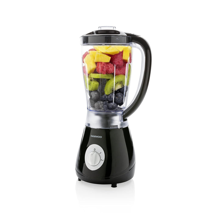 Daewoo DKB350BK - Blender - Blendery kielichowe - Mikser - 1,25 Litra - Ostrza ze stali nierdzewnej - Smoothie maker - 2 prędkości - 5 cm Lejek do napełniania - Podziałka - Można myć w zmywarce - Czarny