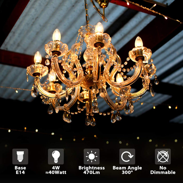LVWIT zestaw 6 żarówek LED do żyrandola, E14 żarnik Retrofit Classic, 4 W, 470 lumenów, zastępuje 40 W, 2700K ciepła biel, szkło, bez możliwości ściemniania