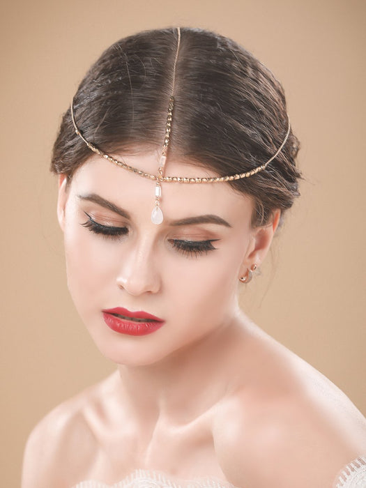 Yean Łańcuszek na głowę z kryształami, złoty stras, dla panny młodej, biżuteria do włosów dla kobiet i dziewcząt