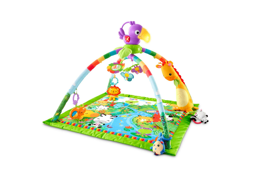 Fisher-Price, Mata Gimnastyczna Z Muzyką I Światełkami – Z Atrakcyjnymi Zabawkami I Motywami Lasu Tropikalnego GXC35