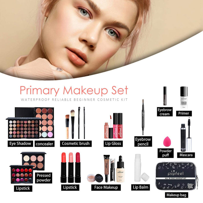 Podstawowy zestaw do makijażu | niezbędny zestaw startowy do makijażu All-in-One zestawy prezentowe do makijażu, z torbą do przechowywania przenośna podróżna paleta do makijażu urodziny Boże Narodzenie zestaw prezentowy dla nastolatków i dorosłych