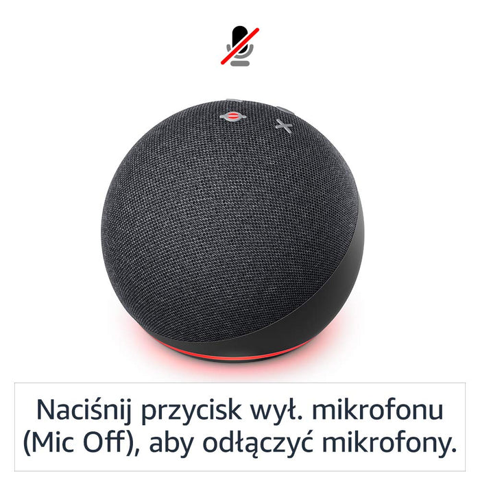 Echo Dot 4. generacji | Inteligentny głośnik z Alexą | Wersja międzynarodowa | Język polski nie jest obsługiwany | Kolor Grafitowy