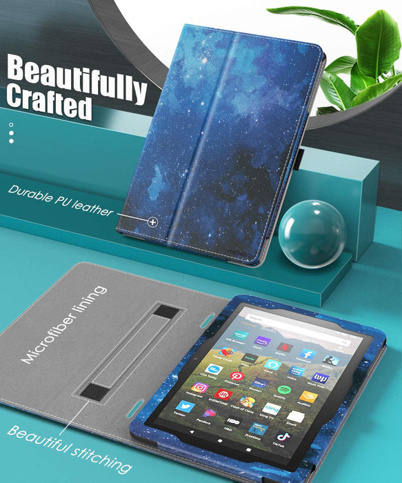 MoKo Case Compatible with All-New Kindle Fire HD 8 Tablet and Fire HD 8 Plus Tablet (10th Generation, 2020 Release), Slim Folding Stand Cover with Auto Wake/Sleep - Blue Sky Star