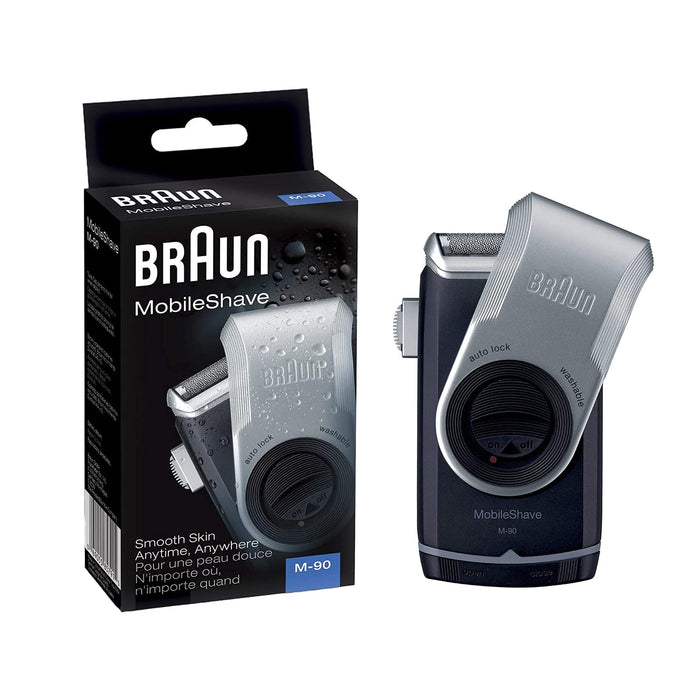 Braun PocketGo mobilna golarka podróżna do golarki, w podróży, w pełni zmywalna, M90, czarna/srebrna