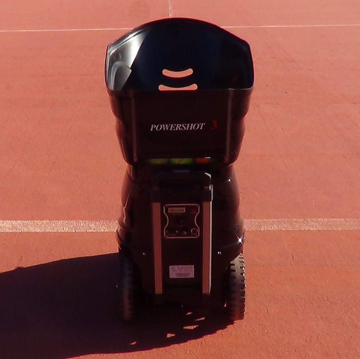 Racketclub Powershot 3 NG - Najbardziej profesjonalna maszyna do piłek na rynku - Programowalna do własnego treningu, dużej prędkości strzelania, wszystkich rodzajów rotacji, zdalnego sterowania i wielu wbudowanych ćwiczeń
