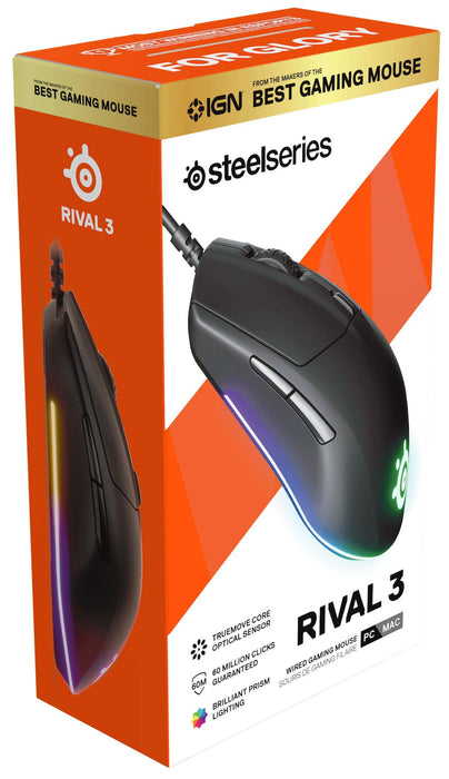 SteelSeries Rival 3 - Sensor Optyczny TrueMove Core 8 500 CPI - 6 Programowalnych Przycisków - Przyciski Split Trigger