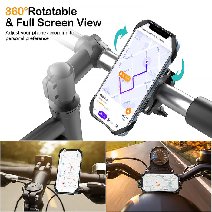Rouclo Uniwersalny uchwyt na telefon komórkowy, rower lub motocykl, obracany o 360°, zdejmowany uchwyt rowerowy, stabilny uchwyt do smartfona o przekątnej 4,5-7,0 cala