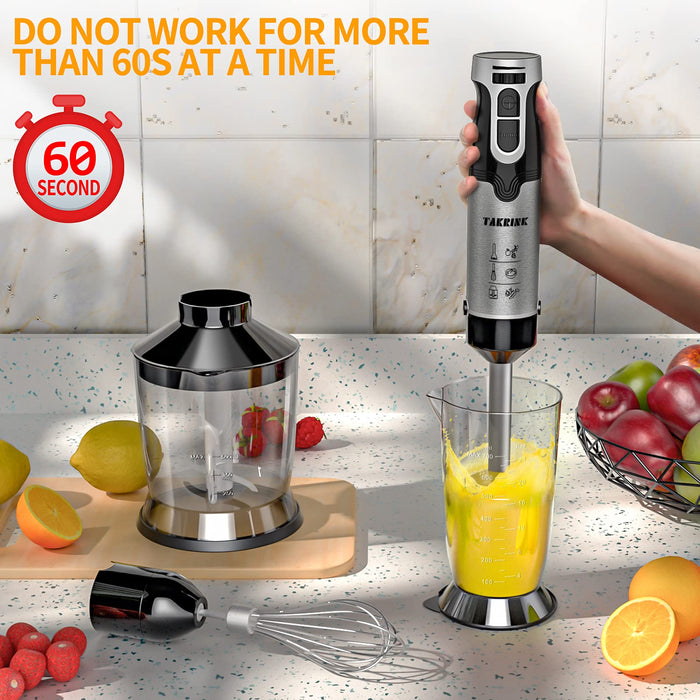 Blender ręczny 9 w 1 1500 W + TURBO mikser ręczny zestaw 304 blender ręczny stal szlachetna zwycięzca testu mikser wielofunkcyjny 4 ostrza ze stali szlachetnej łatwy w obsłudze, nie zawiera BPA