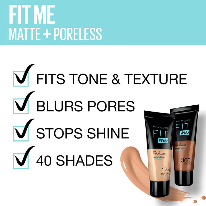 Maybelline New York Fit Me Matte+Poreless matujący podkład dla skóry mieszanej i tłustej, fluid z glinką kosmetyczną, naturalny mat bez świecenia, 100 Warm Ivory, 30 ml