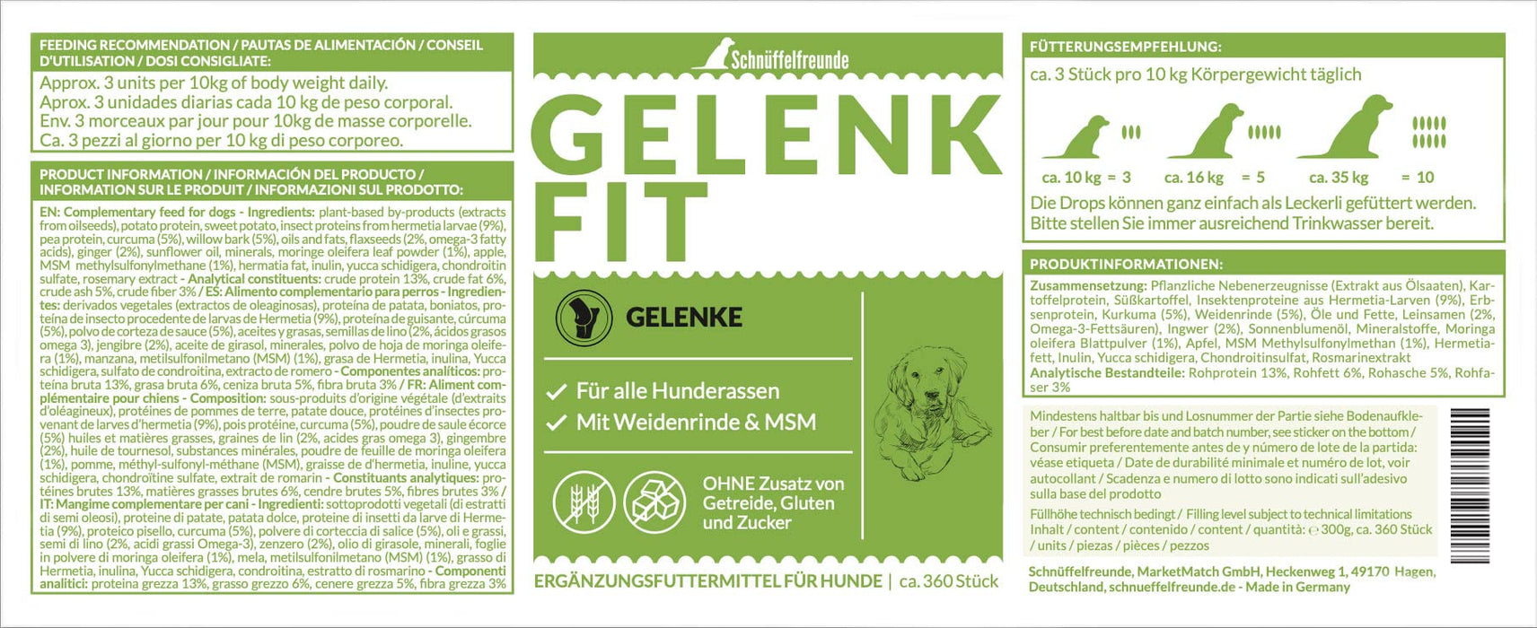 Schnüffelfreunde GelenkFit I Suplementy na stawy dla psów Tabletki na stawy i kości - Suplement diety dla psów - Wyprodukowano w Niemczech (300g)