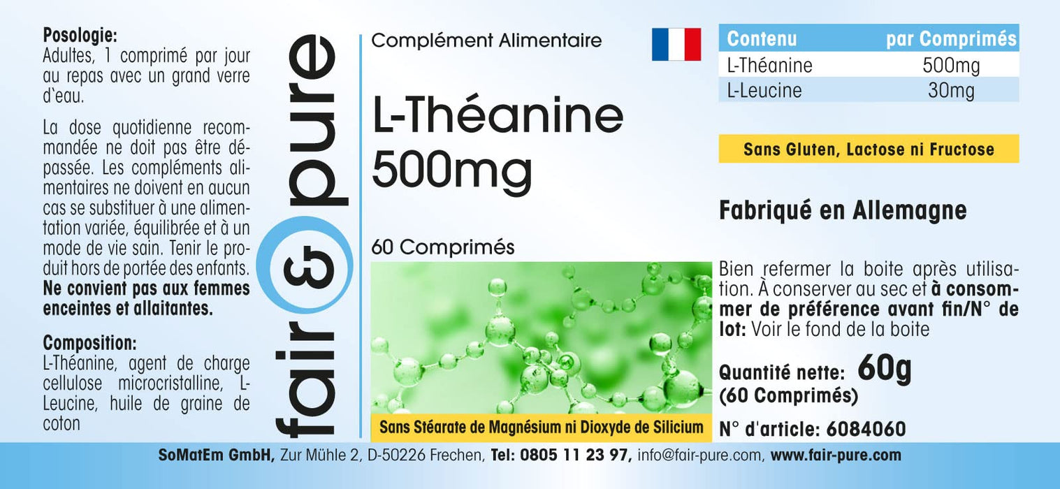 L-Theanine Tablets 500mg - wegańskie - bez stearynianu magnezu - 60 tabletek - aminokwas