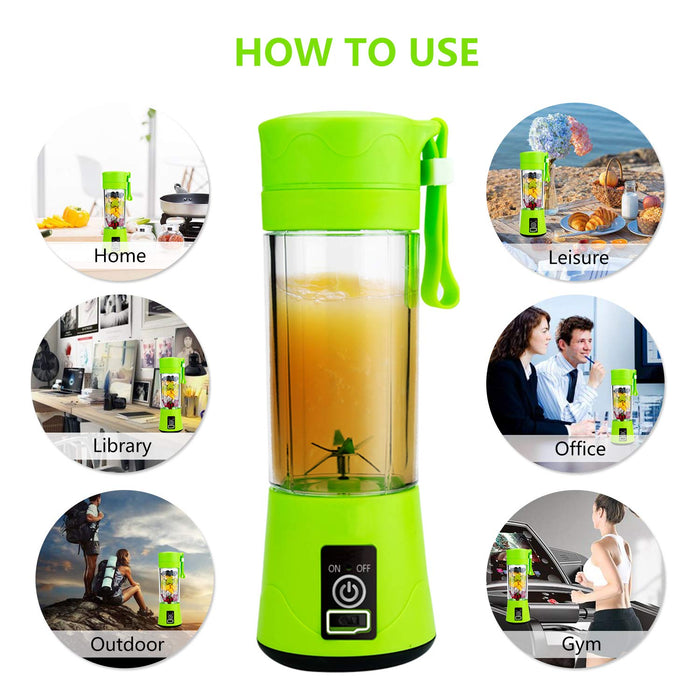 Meyall przenośny blender do smoothies owocowy lód, ładowanie USB osobisty rozmiar mini elektryczna sokowirówka kubek mieszacz do żywności z butelką 380 ml 6 ostrzami do domu kuchni biura na świeżym powietrzu sporty podróż (zielony)