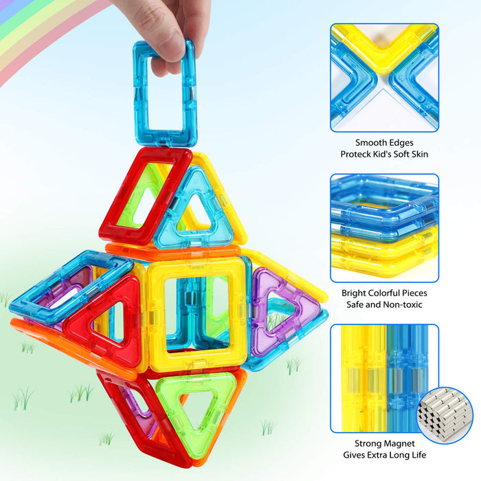 Theefun 100 Sztuk Magnetycznych Klocków Konstrukcyjnych, Zestaw Klocków Magnetycznych dla Dzieci Zabawki Magnetyczne Klocki Konstrukcyjne dla Dzieci Gry dla 3 4 5 6 7-letnich Chłopców i Dziewcząt
