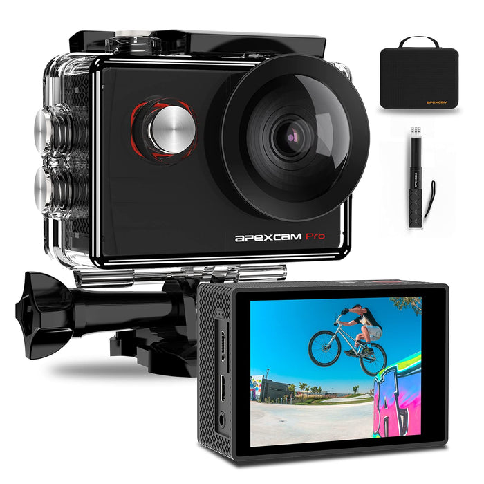 Apexcam M90 Pro EIS kamera sportowa 4K 20 MP WIFI do uprawiania sportu szeroki kąt 40 m wodoodporny z pilotem Selfie Stick 2 akumulatory i akcesoria zestaw