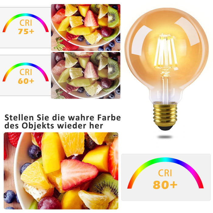 GBLY 2 kawałki LED E27 Żarówka Vintage Lamp - G95 Żarówka Edison 2700K 4W ciepły biały Żarówka Retro Filament żarówka szkło antyczne Lampa energooszczędna dla domu Hotel Cafe Bar