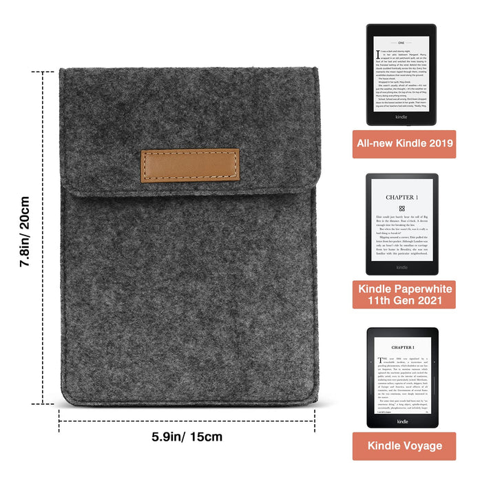 MoKo Sleeve Fits Kindle E-Reader, Protective Felt Cover Case Pouch Bag Fit with All-New Kindle 10th Gen 2019 / Kindle Paperwhite 11th Gen 2021 / Kindle(8th Gen, 2016) / Kindle Oasis 6 Inch, Dark Gray