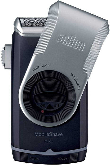 Braun PocketGo mobilna golarka podróżna do golarki, w podróży, w pełni zmywalna, M90, czarna/srebrna