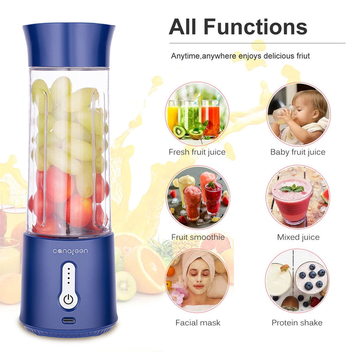 Canareen Portable Blender Smoothie Maker - 500ML Blender do koktajli i soków | Mini blender USB z akumulatorem 4000mAh z 6 ostrzami | Blender ręczny do sporty podróż siłownia