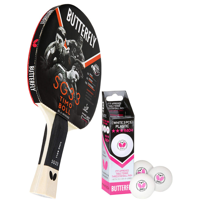 Butterfly Timo Boll SG33 rakietka do tenisa stołowego + 3*** ITTF R40+ piłki do tenisa stołowego | zestaw rakietek do tenisa stołowego