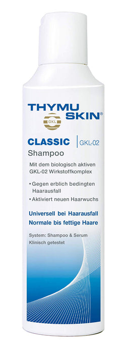 THYMU SKIN GKL Classic Shampoo – środek przeciwko wypadaniu włosów dla kobiet i mężczyzn – aktywuje nowy wzrost włosów – potwierdzony badaniami klinicznymi, brak skutków ubocznych, 200 ml