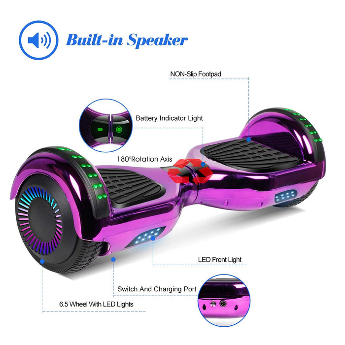 Hoverboard, 6,5-calowy samobalansujący skuter Hover Board z kółkami Głośnik Bluetooth LED Lights dla dzieci Dorośli