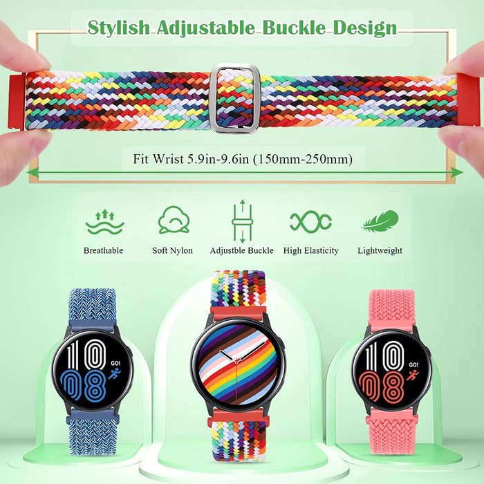 Runostrich Bransoletka pleciona, elastyczna Solo Loop 20 mm, kompatybilna z Samsung Galaxy Watch 3 41 mm / Active2 44 mm, 40 mm / Galaxy Watch 42 mm / Gear Sport nylon, dla kobiet i mężczyzn