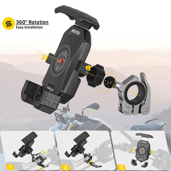 iMESTOU Rowerowy uchwyt na telefon komórkowy do motocykla, obracany o 360°, z aluminiowym uchwytem, instalacja bez użycia narzędzi, uniwersalny, do smartfonów 4,0-7,0 cala