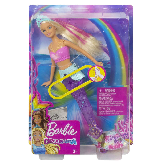 Barbie, Lalka Magiczna Syrenka Ze Światełkami I Falującym Ogonem 30 Cm Blondynka Z Różowymi Pasemkami GFL82