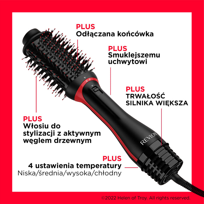 Revlon One-Step Volumiser Plus (zdejmowana głowica, ceramiczna płyta tytanowa, mieszane włosie do stylizacji z pinami z węglem aktywnym, technologia turmalinu jonowego), RVDR5298E