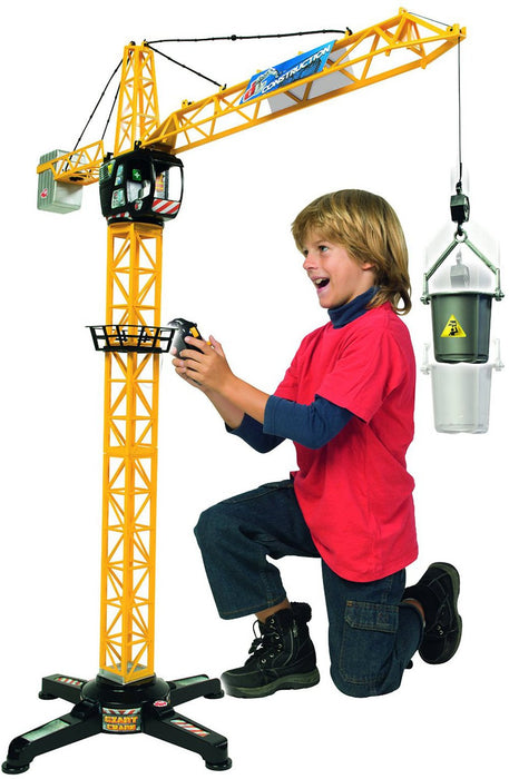 Dickie Toys 203462411 MEGA CRANE Zabawkowy Dźwig zdalnie sterowany z pilotem kablowym, obrotowa kabina i wózek obraca się o 360 stopni, wysokość 120 cm, żuraw dla dzieci od 4 lat
